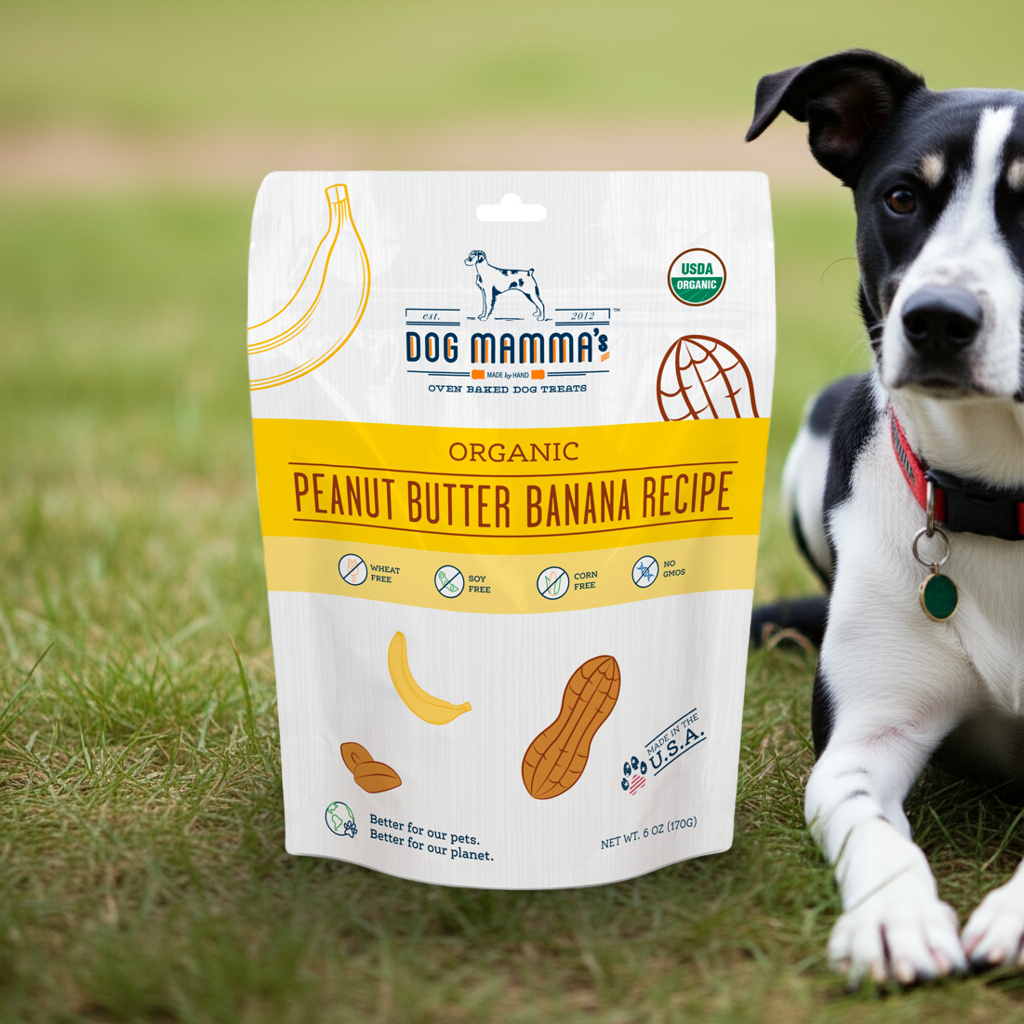 Dog Mamma's Organic Peanut Butter Banana Recipe - USDA Organic Certified Dog Treats