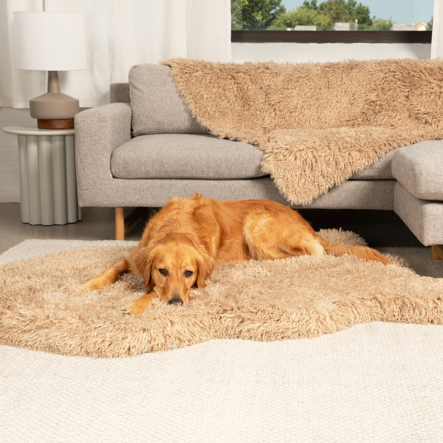PupRug™ Luxe Faux Fur Orthopedic Dog Bed - Plush Sheep Tan