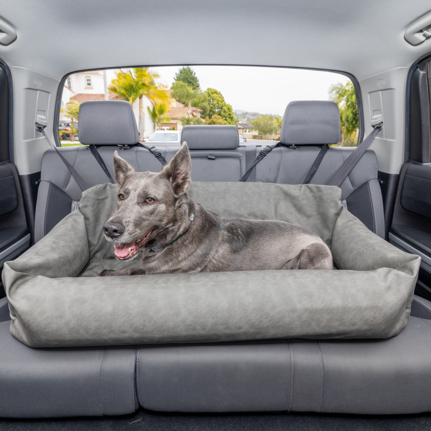 PupProtector™ Faux Leather Memory Foam Dog Car Bed - Slate Gray