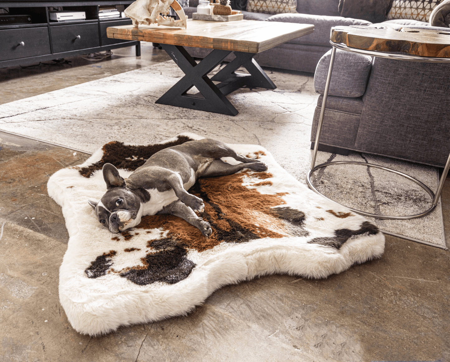 PupRug™ Animal Print Memory Foam Dog Bed - Brown Faux Cowhide