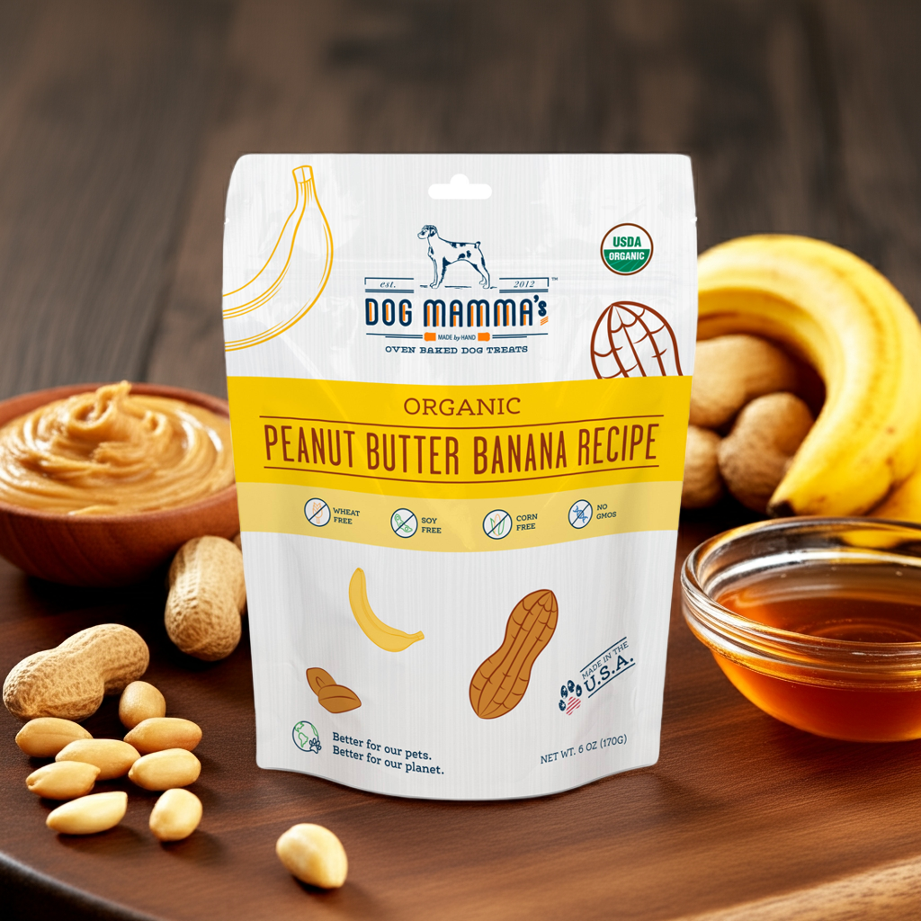 Dog Mamma's Organic Peanut Butter Banana Recipe - USDA Organic Certified Dog Treats