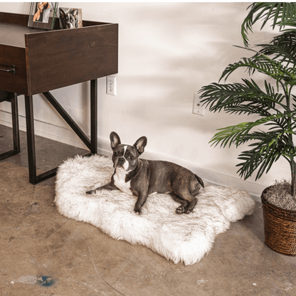 PupRug by Paw.com™ Faux Fur Orthopedic Dog Bed - Curve White with Brown Accents